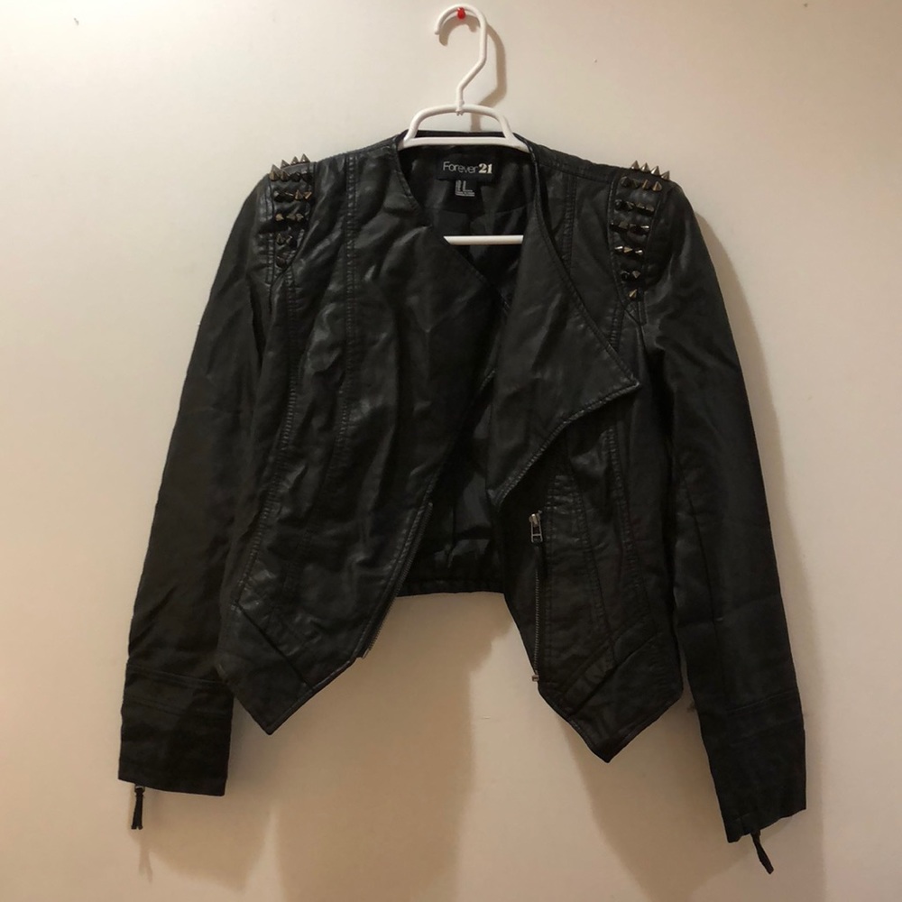 Black faux studded leather jacket
